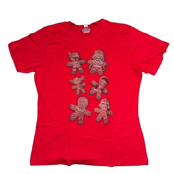 STAR WARS Large Men's T-Shirt Red Gingerbread Christmas Holiday Festive Sci-Fi - Picture 3 of 3
